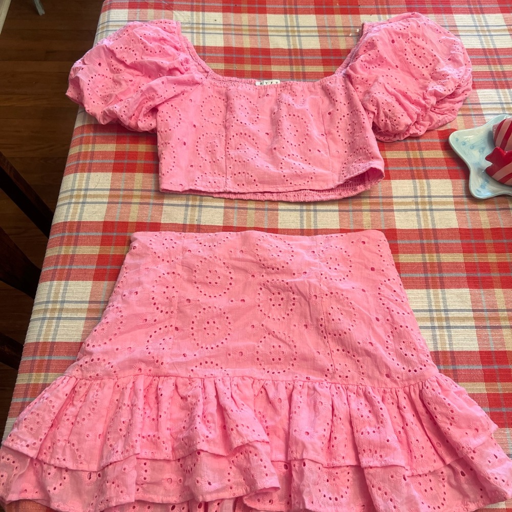 Pink Eyelet Ruffle Mini Skirt set - Women